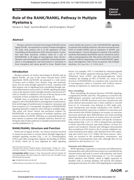 Role of the RANK/RANKL Pathway in Multiple Myeloma Noopur S