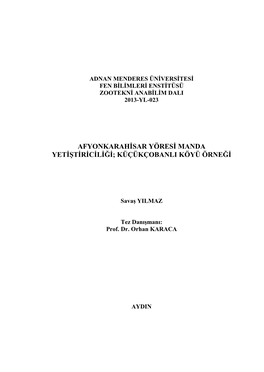 Afyonkarahisar Yöresi Manda Yetiştiriciliği; Küçükçobanli Köyü Örneği