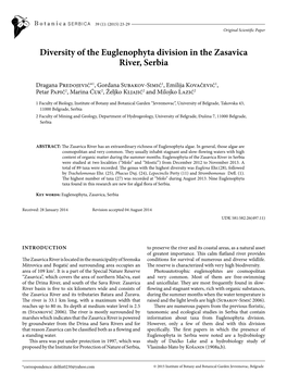 Diversity of the Euglenophyta Division in the Zasavica River, Serbia