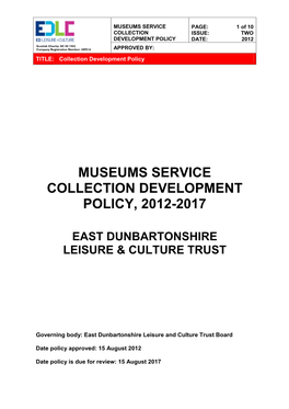 Museums Service Collection Development Policy, 2012-2017