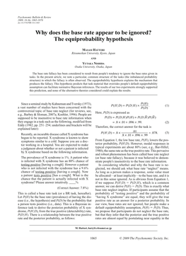 Why Does the Base Rate Appear to Be Ignored? the Equiprobability Hypothesis