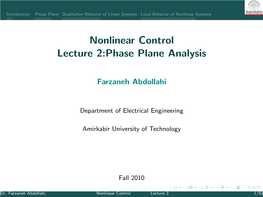 Nonlinear Control Lecture 2:Phase Plane Analysis