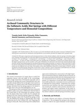 Archaeal Community Structures in the Solfataric Acidic Hot Springs with Different Temperatures and Elemental Compositions