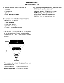 Astronomy Part 1 Regents Questions