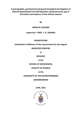 A Petrographic, Geochemical and Geochronological