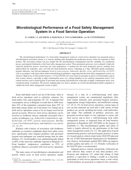 Microbiological Performance of a Food Safety Management System in a Food Service Operation