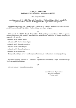 Uchwała Nr 1777/2020 Zarządu Województwa Wielkopolskiego