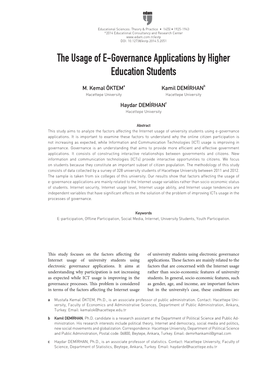 The Usage of E-Governance Applications by Higher Education Students