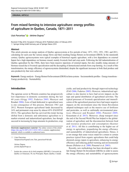 Energy Profiles of Agriculture in Quebec, Canada, 1871–2011