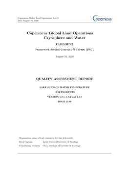 Copernicus Global Land Operations Cryosphere and Water C-GLOPS2 Framework Service Contract N 199496 (JRC)