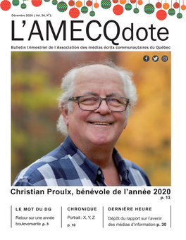 Christian Proulx, Bénévole De L'année 2020