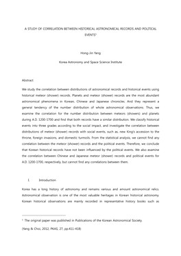 A Study of Correlation Between Historical Astronomical Records and Political Events1