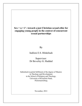 Toward a Just Christian Sexual Ethic for Engaging Young People in the Context of Concurrent Sexual Partnerships