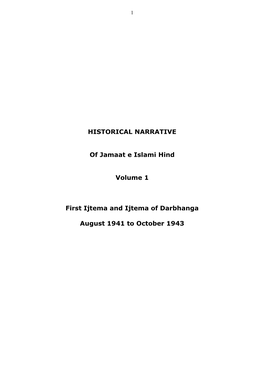 HISTORICAL NARRATIVE of Jamaat E Islami Hind Volume 1 First