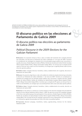 El Discurso Político En Las Elecciones Al Parlamento De Galicia 2009