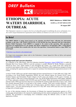 IFRC- Ethiopia: Acute Watery Diarrhoea Outbreak; DREF Bulletin