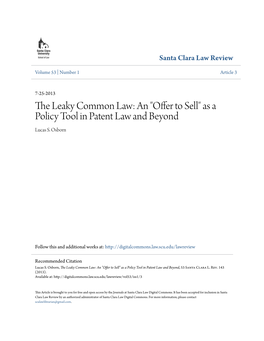 "Offer to Sell" As a Policy Tool in Patent Law and Beyond Lucas S