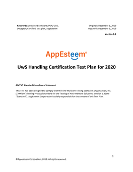 Uws Handling Certification Test Plan for 2020