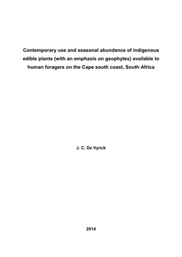 Contemporary Use and Seasonal Abundance of Indigenous Edible Plants (With an Emphasis on Geophytes) Available to Human Foragers on the Cape South Coast, South Africa