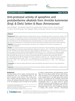 Anti-Protozoal Activity of Aporphine and Protoberberine Alkaloids from Annickia Kummeriae (Engl