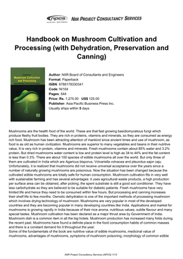 Handbook on Mushroom Cultivation and Processing (With Dehydration, Preservation and Canning)