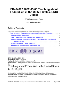 Teaching About Federalism in the United States