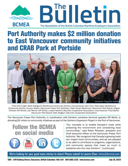 Port Authority Makes $2 Million Donation to East Vancouver Community Initiatives and CRAB Park at Portside