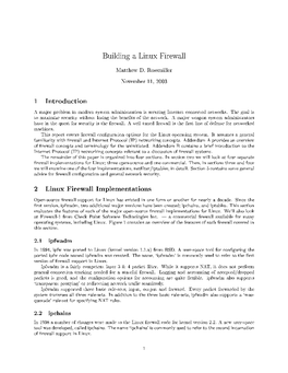 Building a Linux Firewall Matthew D. Rossmiller November 11, 2003 1