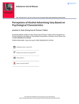 Perceptions of Alcohol Advertising Vary Based on Psychological Characteristics
