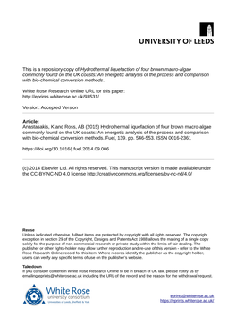 Hydrothermal Liquefaction of Four Brown Macro-Algae