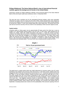 Philipp Hildebrand: the Swiss National Bank’S View of International Financial Markets Against the Background of Trends in the United States