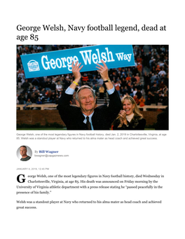 George Welsh, Navy Football Legend, Dead at Age 85