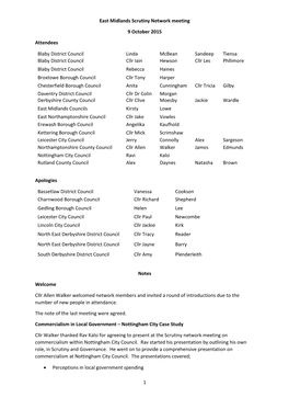 1 East Midlands Scrutiny Network Meeting 9 October 2015 Attendees Blaby District Council Linda Mcbean Sandeep Tiensa Blaby