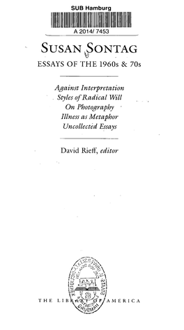 SUSAN .SONTAG ESSAYS of the 1960S & 70S