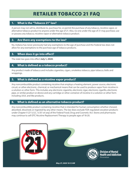 Retailer Tobacco 21 Faq