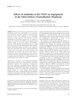 Effects of Antibodies to EG-VEGF on Angiogenesis in the Chick Embryo Chorioallantoic Membrane