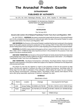 The Arunachal Pradesh Gazette EXTRAORDINARY PUBLISHED by AUTHORITY