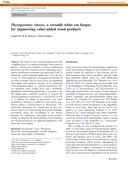 Physisporinus Vitreus: a Versatile White Rot Fungus for Engineering Value-Added Wood Products