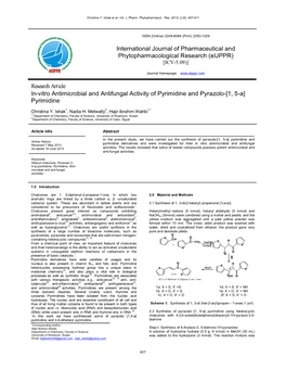 In-Vitro Antimicrobial and Antifungal Activity of Pyrimidine and Pyrazolo-[1, 5-A] Pyrimidine