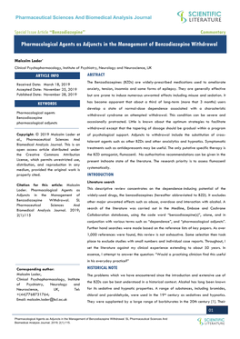 Pharmacological Agents As Adjuncts in the Management of Benzodiazepine Withdrawal