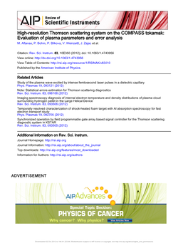 High-Resolution Thomson Scattering System on the COMPASS Tokamak: Evaluation of Plasma Parameters and Error Analysis M