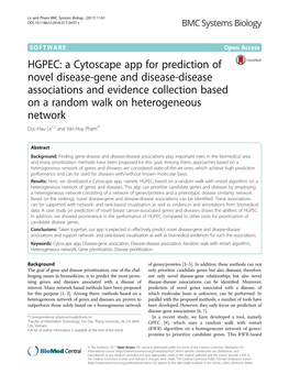 HGPEC: a Cytoscape App for Prediction of Novel Disease-Gene