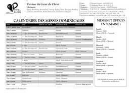 Calendrier Des Messes Dominicales Messes Et Offices