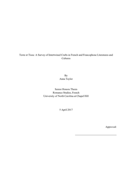 A Survey of Intertwined Crafts in French and Francophone Literatures and Cultures