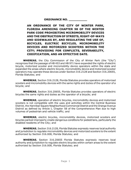 An Ordinance of the City of Winter Park, Florida