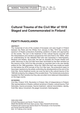 Cultural Trauma of the Civil War of 1918 Staged and Commemorated in Finland