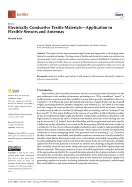 Electrically Conductive Textile Materials—Application in Flexible Sensors and Antennas