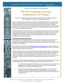 The 2014 Legislative Session: Moderation in All Things?