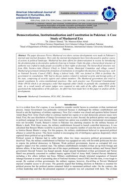 Democratization, Institutionalization and Constitution in Pakistan: a Case Study of Musharraf Era 1Dr