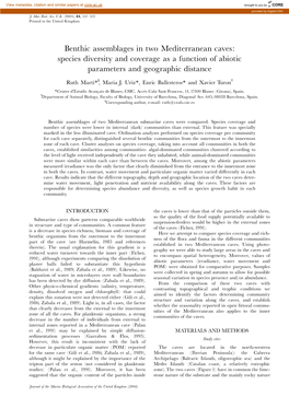 Benthic Assemblages in Two Mediterranean Caves: Species Diversity and Coverage As a Function of Abiotic Parameters and Geographic Distance